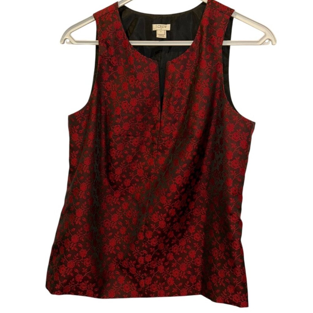j. crew red brown floral print shantung sleeveless top 6 excellent condition